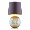 Złota lampa stołowa lampka nocna elegancka szara kula ryflowana szkło śliwkowy abażur satyna mosiądz szczotkowany HAMILTON 8532 Argon